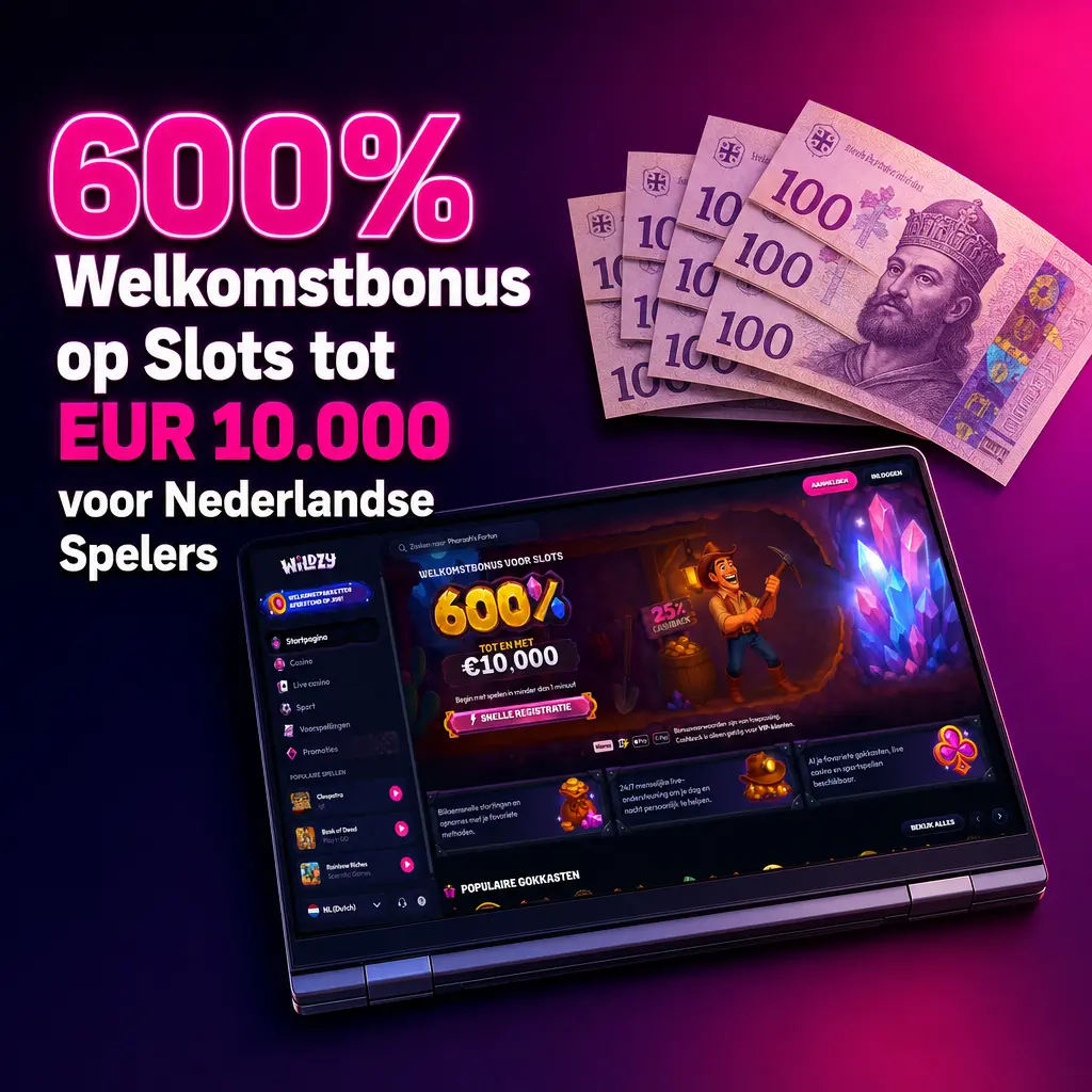 Wildzy 600% welkomstbonus op slots tot EUR 10.000 voor nieuwe Nederlandse spelers verdeeld over 4 stortingen