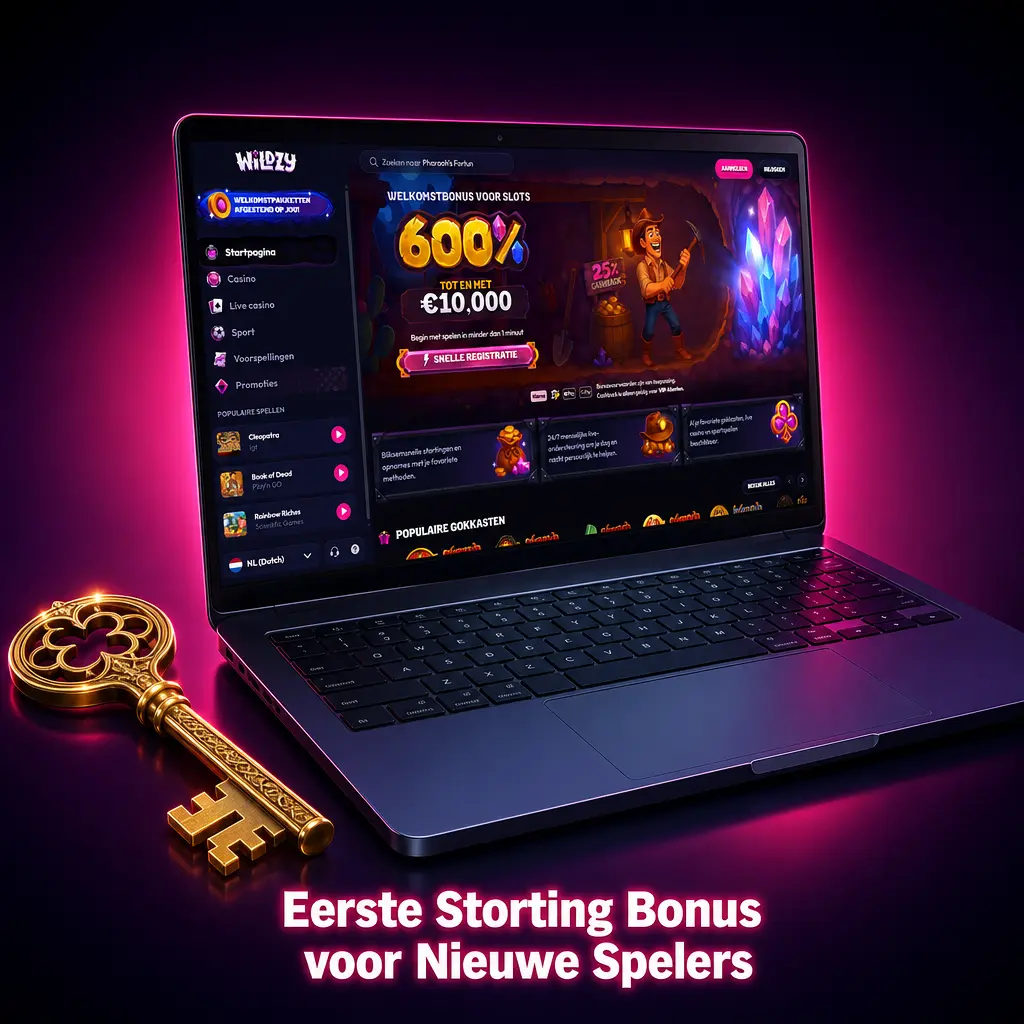 Wildzy welkomstbonus 600% op eerste storting voor slots, tot €10.000, minimale storting €10 vereist