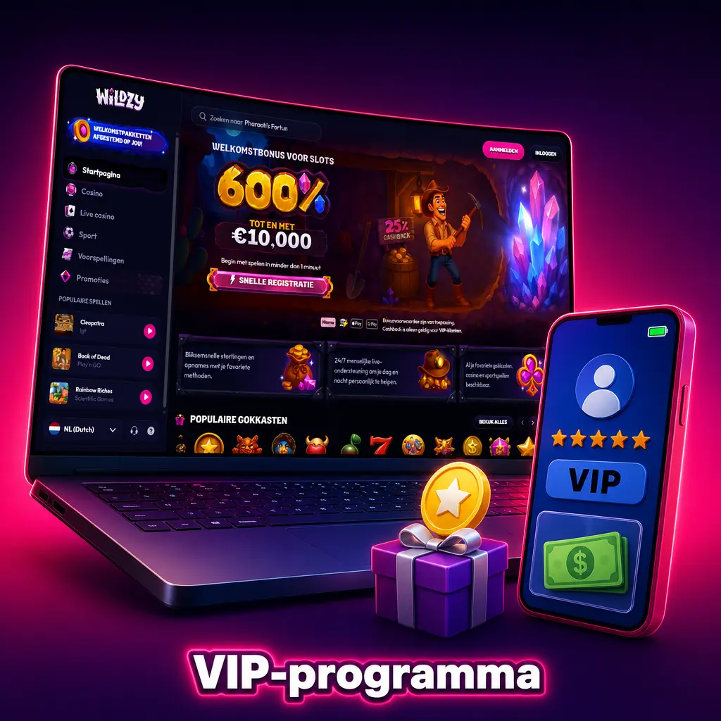 Wildzy VIP-programma met loyaliteitspunten, rangstijging, exclusieve bonussen en persoonlijke accountmanagers voor vaste spelers
